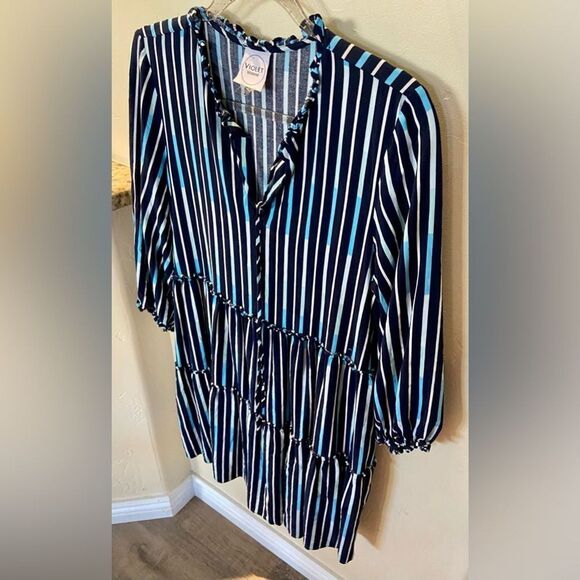 Violet Weekend womens size large blue/black stripped lightweight beach dress - Picture 1 of 6